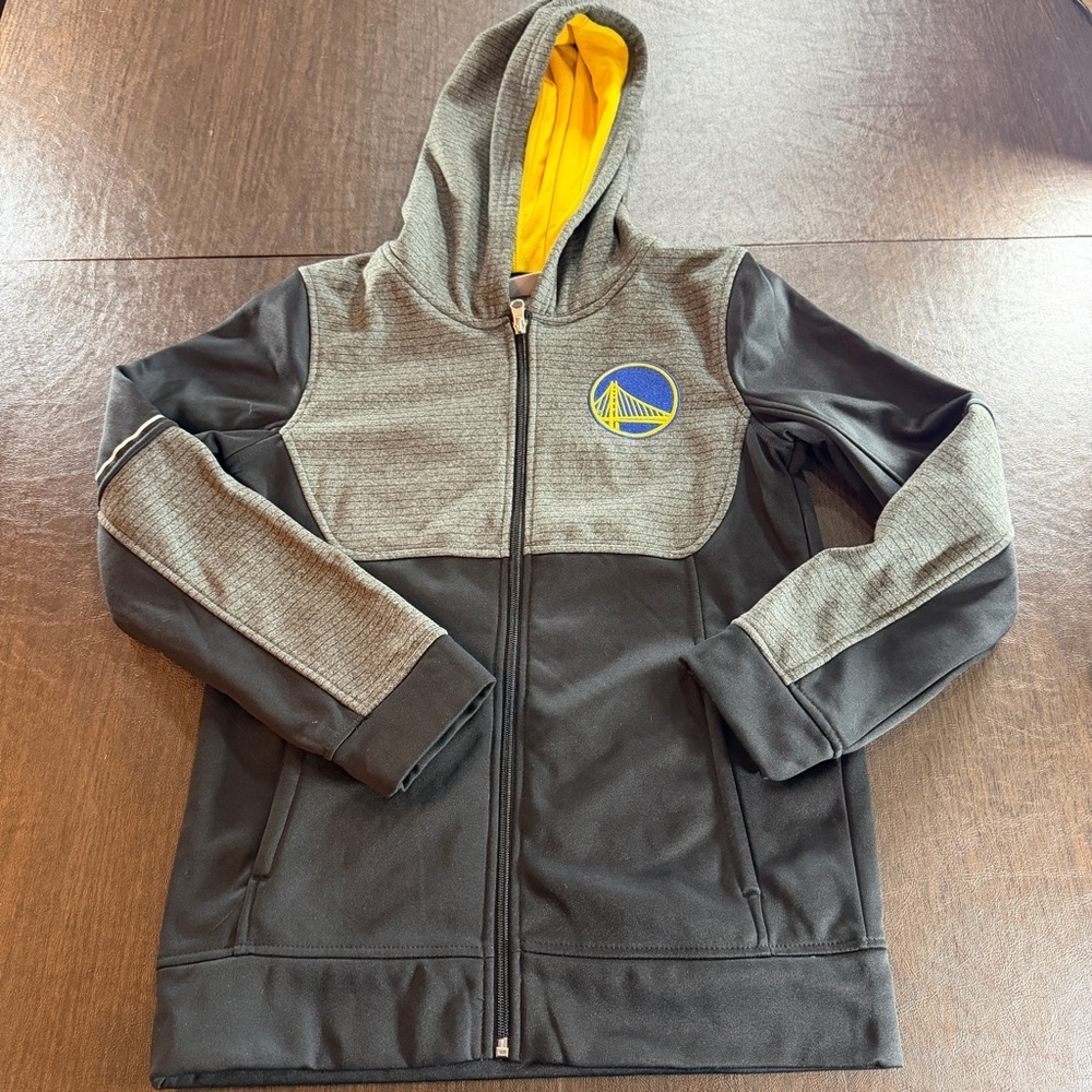 NBA Golden State Warriors Gray and Black Hooded Zip-up Jacket Sz YL 10-12